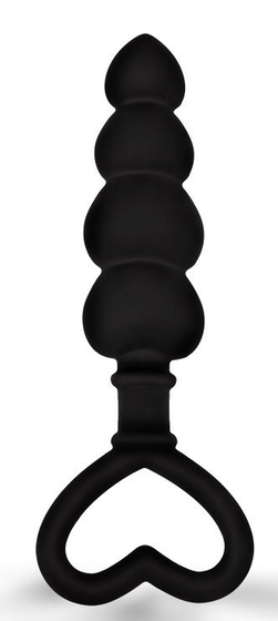 Черная рельефная анальная цепочка с ручкой-сердечком - 15 см. - фото, цены