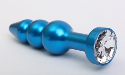 Синяя фигурная анальная пробка с прозрачным кристаллом - 11,2 см. - фото, цены