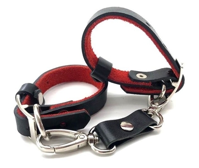 Черно-красные узкие кожаные наручники Provokator - фото, цены