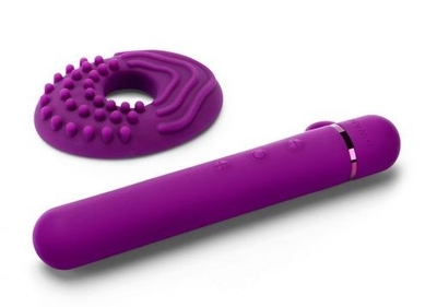 Фиолетовый мини-вибратор Le Wand Baton с текстурированной насадкой - 11,9 см. - фото, цены