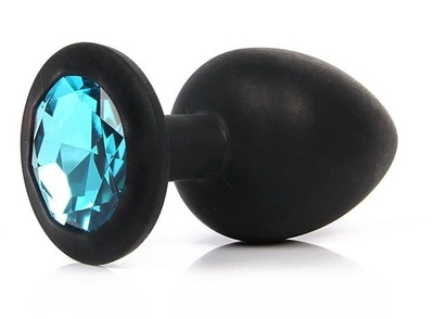 Чёрная силиконовая пробка с голубым кристаллом размера S - 6,8 см. - фото, цены
