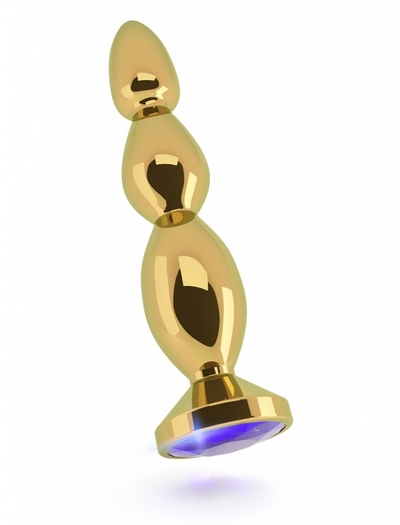 Золотистая анальная пробка-ёлочка с фиолетовым кристаллом - 14 см. - фото, цены
