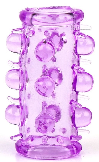Фиолетовая насадка на фаллос с шипами и бусинами - 7 см. - фото, цены