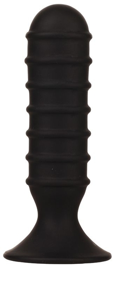 Чёрный силиконовый анальный массажер Menzstuff Ribbed Torpedo Dong - 13 см. - фото, цены