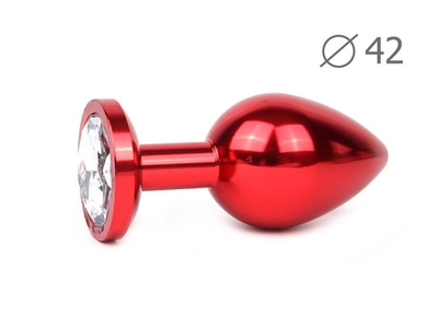 Коническая красная анальная втулка с прозрачным кристаллом - 9,3 см. - фото, цены