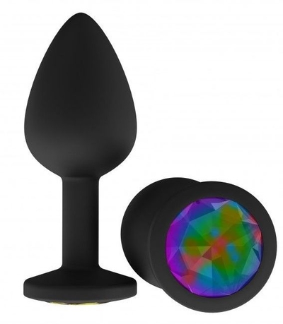 Чёрная анальная втулка с разноцветным кристаллом - 7,3 см. - фото, цены