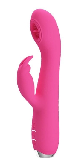 Розовый вибромассажер-кролик Rachel с имитацией оральных ласк - 19,9 см. - фото, цены