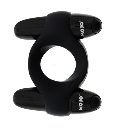 Чёрное эрекционное кольцо с 2 виброэлементами Mojo Catamaran - фото, цены