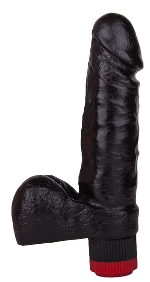 Чёрный виброфаллос с пышной мошонкой - 16 см. - фото, цены
