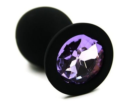 Чёрная силиконовая анальная пробка с светло-фиолетовым кристаллом - 7 см. - фото, цены