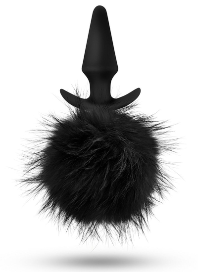Силиконовая анальная пробка с чёрным заячьим хвостом Fur Pom Pom - 12,7 см. - фото, цены