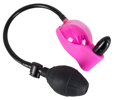 Розово-чёрная помпа с вибрацией для клитора - фото, цены