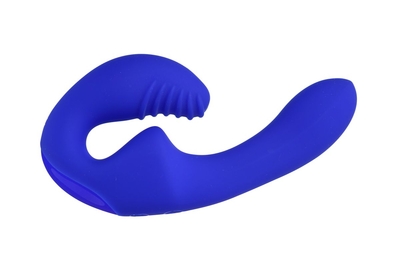 Синий безремневой страпон с пультом ду - 17,5 см. - фото, цены
