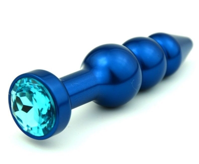 Синяя фигурная анальная пробка с голубым кристаллом - 11,2 см. - фото, цены