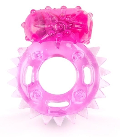 Розовое эрекционное кольцо c шипиками по кругу и вибропулей - фото, цены