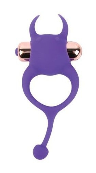 Фиолетовое эрекционное виброкольцо с рожками и хвостиком - фото, цены