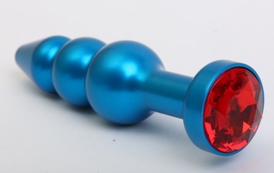 Синяя фигурная анальная пробка с красным кристаллом - 11,2 см. - фото, цены