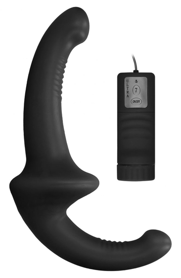 Черный безремневой вибрострапон с пультом управления Vibrating Silicone Strapless Strapon - фото, цены