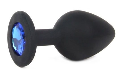 Чёрная силиконовая пробка с синим кристаллом размера L - 9,2 см. - фото, цены