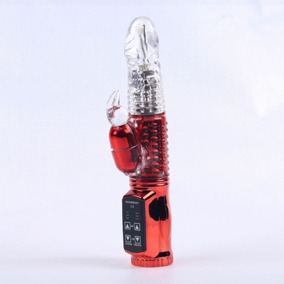 Красный вибратор с 24 режимами вибрации и ротации - 21 см. - фото, цены