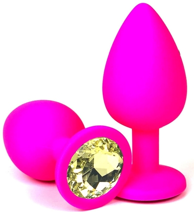 Розовая силиконовая пробка с желтым кристаллом - 6,8 см. - фото, цены