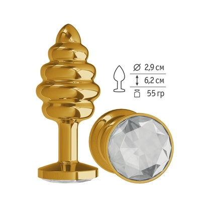 Золотистая пробка с рёбрышками и прозрачным кристаллом - 7 см. - фото, цены