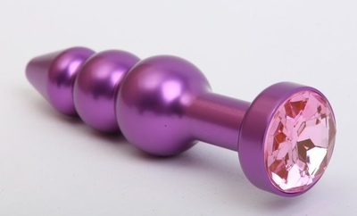 Фиолетовая фигурная анальная ёлочка с розовым кристаллом - 11,2 см. - фото, цены