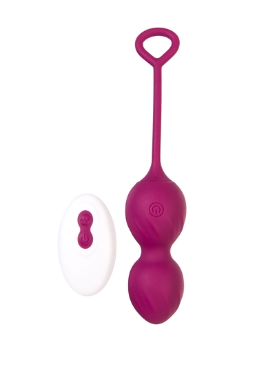 Бордовые вагинальные шарики Moussy с вибрацией и пультом ду - фото, цены