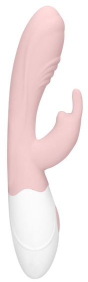 Розовый вибратор Juicy Rabbit со стимулятором клитора - 19,5 см. - фото, цены