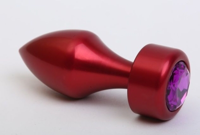 Красная анальная пробка с фиолетовым кристаллом - 7,8 см. - фото, цены