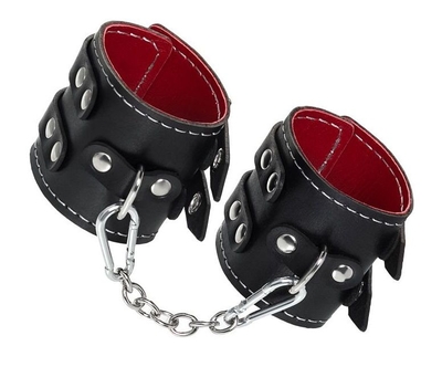 Черные наручники с двумя ремнями и красной подкладкой - фото, цены