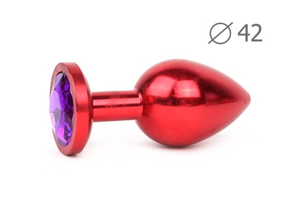 Коническая красная анальная втулка с кристаллом фиолетового цвета - 9,3 см. - фото, цены