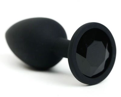 Черная анальная пробка с черным стразом - 7,6 см. - фото, цены