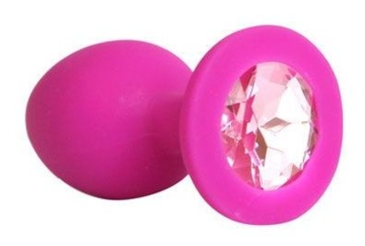 Ярко-розовая анальная пробка с нежно-розовым кристаллом - 9,5 см. - фото, цены