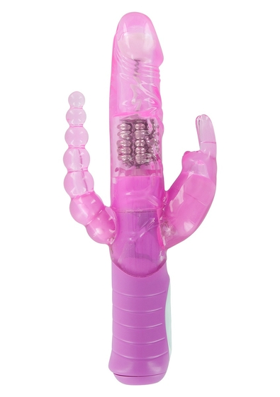 Розовый вибратор Rabbit Dual Pleasure с клиторальным и анальным стимуляторами - 22 см. - фото, цены