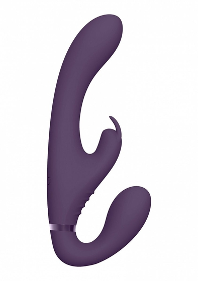 Фиолетовый безремневой вибрострапон Suki со стимулятором клитора - 22 см. - фото, цены