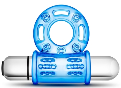 Голубое эрекционное виброкольцо 10 Function Vibrating Mega Bull Ring - фото, цены