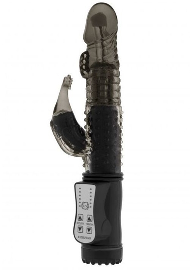 Чёрный вибратор Gc Dolphin с клиторальным отростком - 22 см. - фото, цены