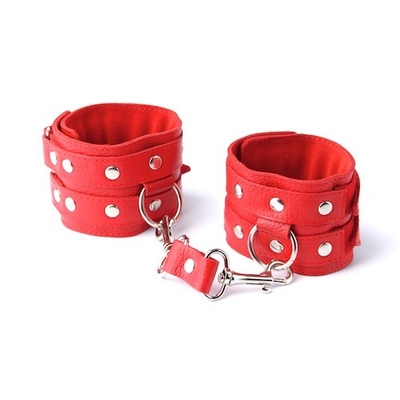Красные кожаные наручники с велюровой подкладкой - фото, цены