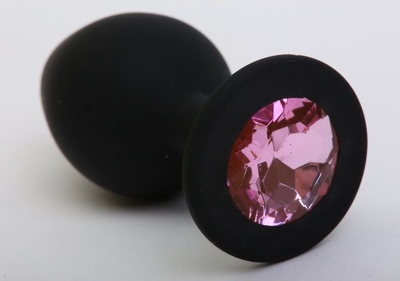 Чёрная силиконовая пробка с розовым стразом - 9,5 см. - фото, цены