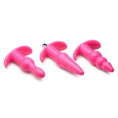 Набор из 3 розовых анальных пробок с вибропулей Thrill Trio Anal Plug Set - фото, цены