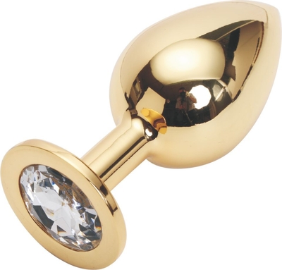 Золотистая анальная пробка Golden Plug Large с прозрачным кристаллом - 9,5 см. - фото, цены