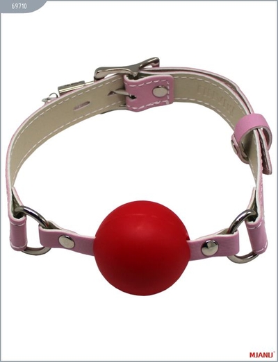 Красный пластиковый кляп-шар с фиксацией розовыми ремешками - фото, цены