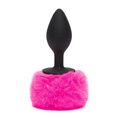 Черная анальная пробка с розовым хвостом Large Bunny Tail Butt Plug - фото, цены