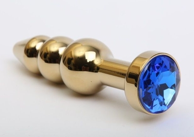 Золотистая анальная ёлочка с синим кристаллом - 11,2 см. - фото, цены