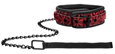 Красно-черный широкий ошейник с поводком Luxury Collar with Leash - фото, цены