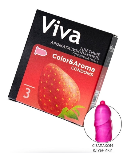 Цветные презервативы Viva Color Aroma с ароматом клубники - 3 шт. - фото, цены