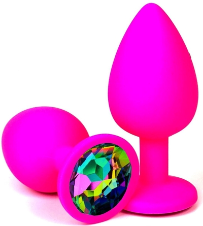 Розовая силиконовая пробка с разноцветным кристаллом - 8 см. - фото, цены