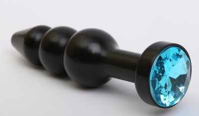 Чёрная анальная ёлочка с голубым кристаллом - 11,2 см. - фото, цены