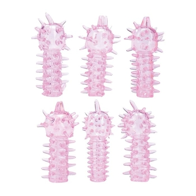Набор из 6 розовых закрытых насадок с шипами Tickler Jelly Sleeve Set - фото, цены
